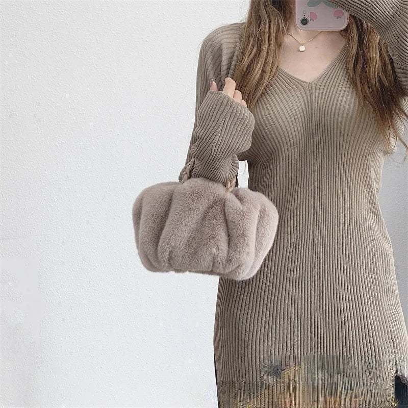 Fluffy Plush Tote Shoulder Bag for Women