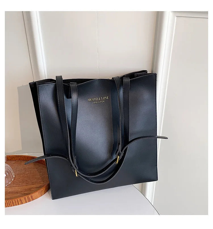 Soft Pu Leather Women's Shopper Tote Bag Solid Big Capacity Female Handbag