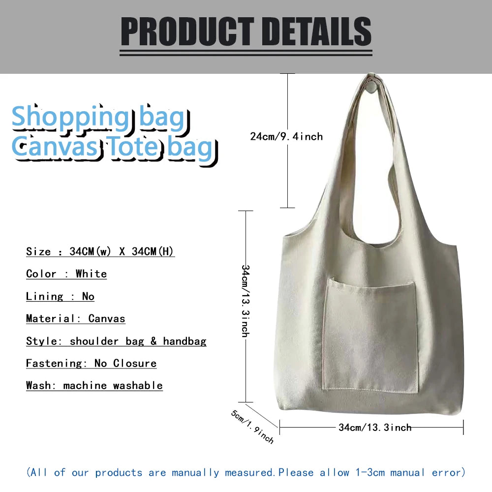 Canvas Shopper Tote Bag Large Handbags One-shoulder Shopping Bag