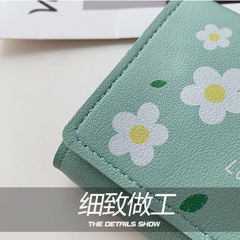Women's Short Wallet Fresh Style Hasp Floral Pu Coin Purses Clutch Bags