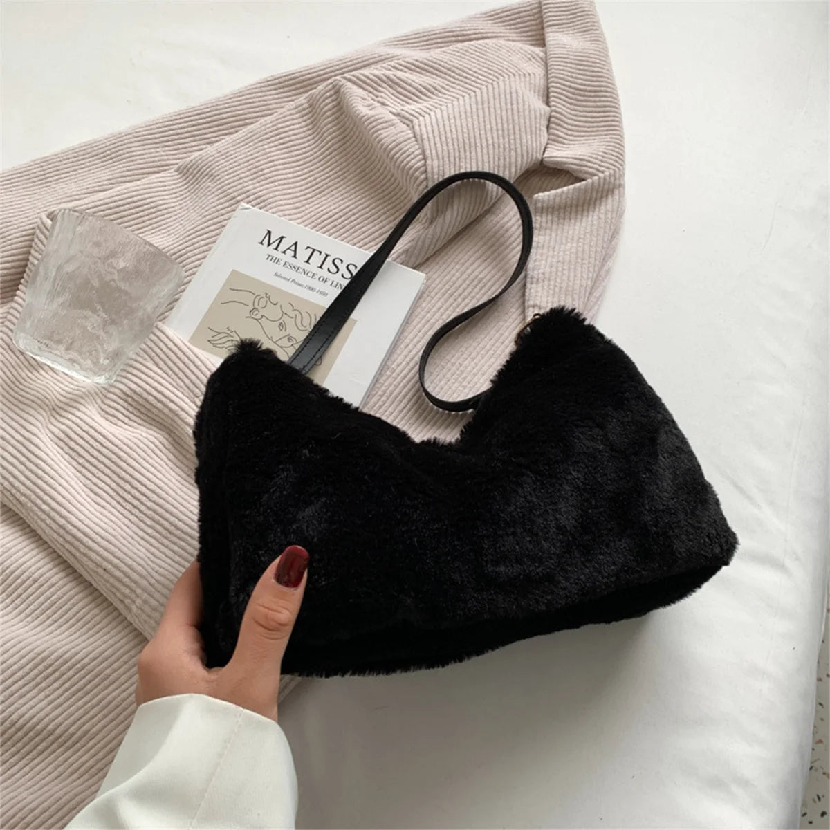 Women's Shoulder Bag Faux Fur Hairy Solid Colors Crossbody Purses Wallet