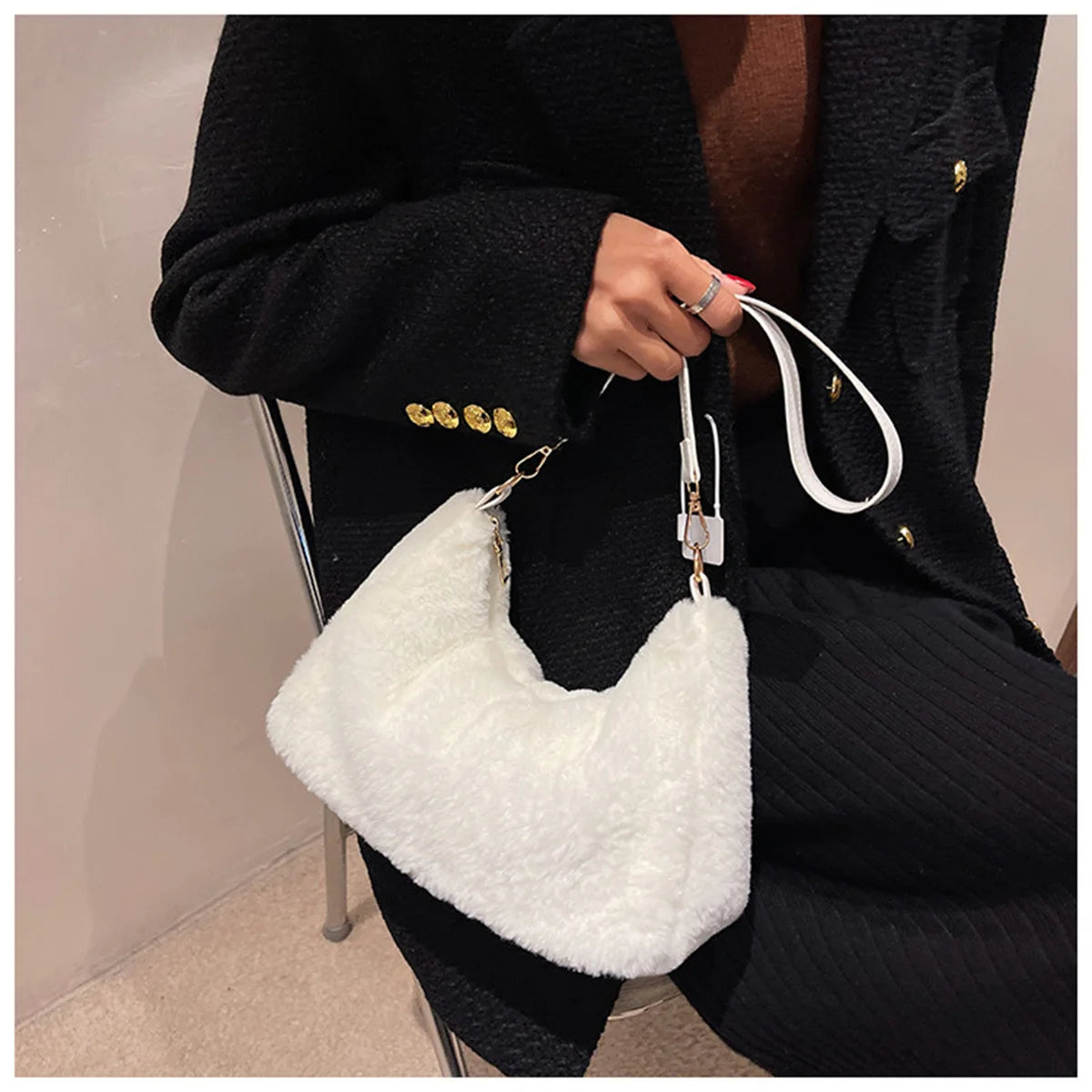 Women's Shoulder Bag Faux Fur Hairy Solid Colors Crossbody Purses Wallet