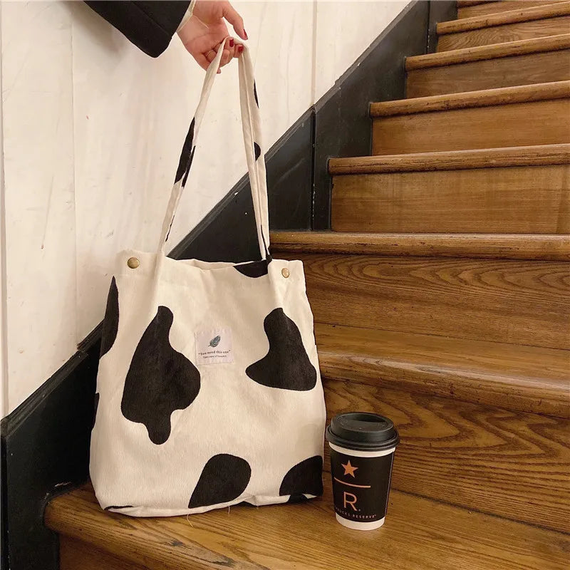 Corduroy Floral Tote Bag with Shoulder Strap