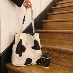 Corduroy Floral Tote Bag with Shoulder Strap