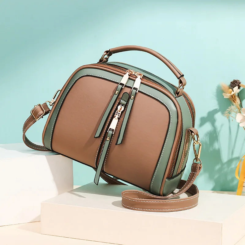 Women's Mini Crossbody Bag PU Leather Handbag Patchwork Shoulder Bag
