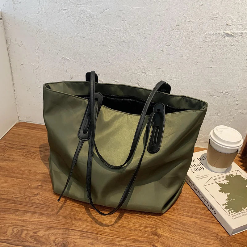 Women's Shoulder Bag College Style Waterproof Nylon Handbags Zipper Tote