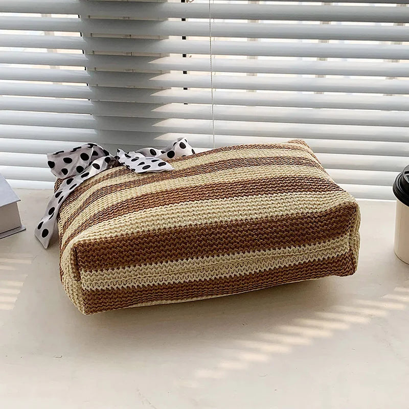 Woven Stripe Shoulder Bag Large Capacity Shopping Bag
