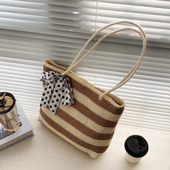 Woven Stripe Shoulder Bag Large Capacity Shopping Bag