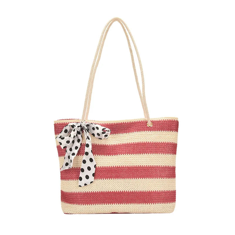 Woven Stripe Shoulder Bag Large Capacity Shopping Bag