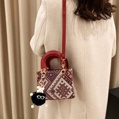 Women's Leather Canvas Shoulder Bag Stylish Square Crossbody Bag