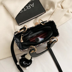 Women's Leather Canvas Shoulder Bag Stylish Square Crossbody Bag