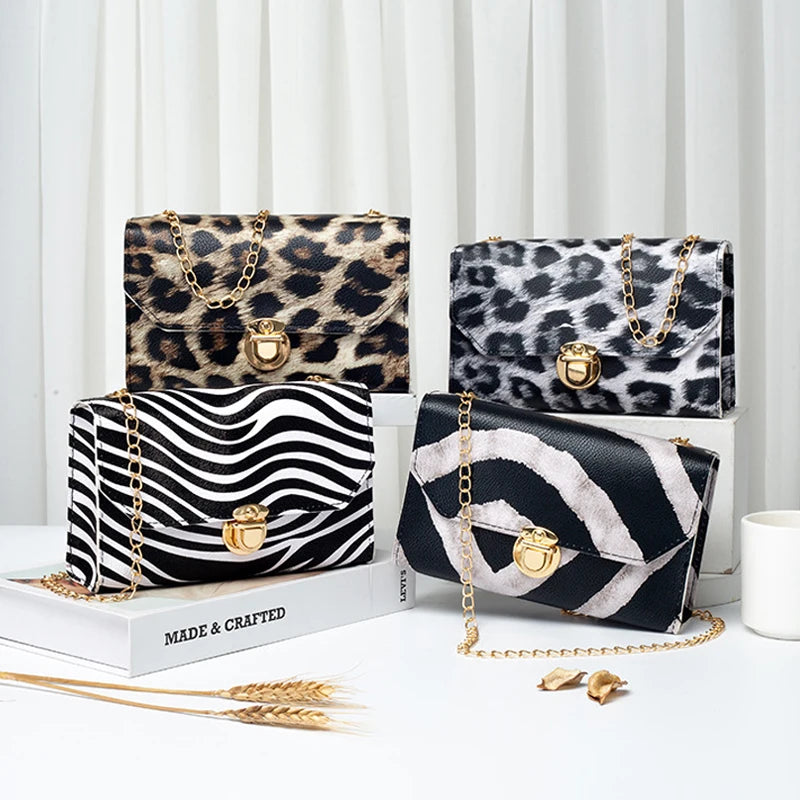 Leopard Print Cow Pattern Shoulder Bag Small Square Messenger Bag
