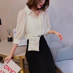 Straw Woven Messenger Bag Retro Style Casual Handbag