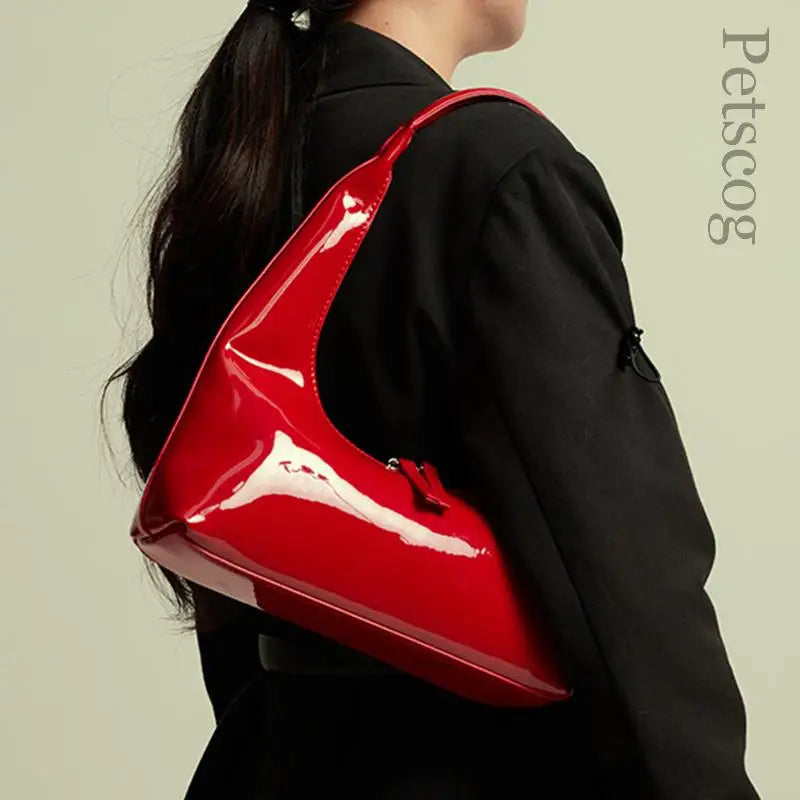 Women's PU Leather Shoulder Bag Vintage Patent Underarm Bags