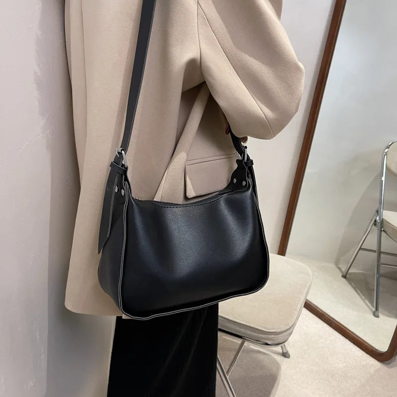 Small Tote Handbags Solid PU Leather Vintage Shoulder Bag Women Shopper Bags