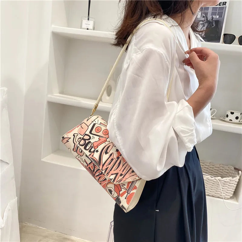 Women's Graffiti Shoulder Bag Casual Portable Underarm Bag Summer Style