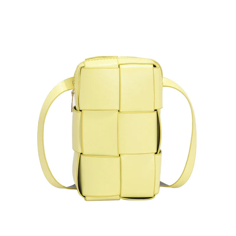 Women's Woven Crossbody Bag Casual Mini Zipper Square Solid Bag