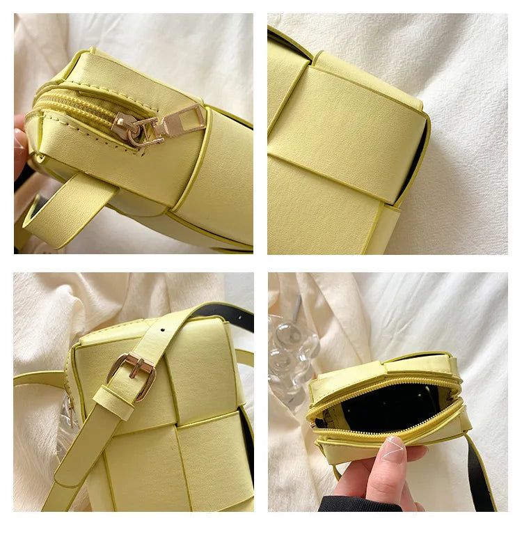 Women's Woven Crossbody Bag Casual Mini Zipper Square Solid Bag