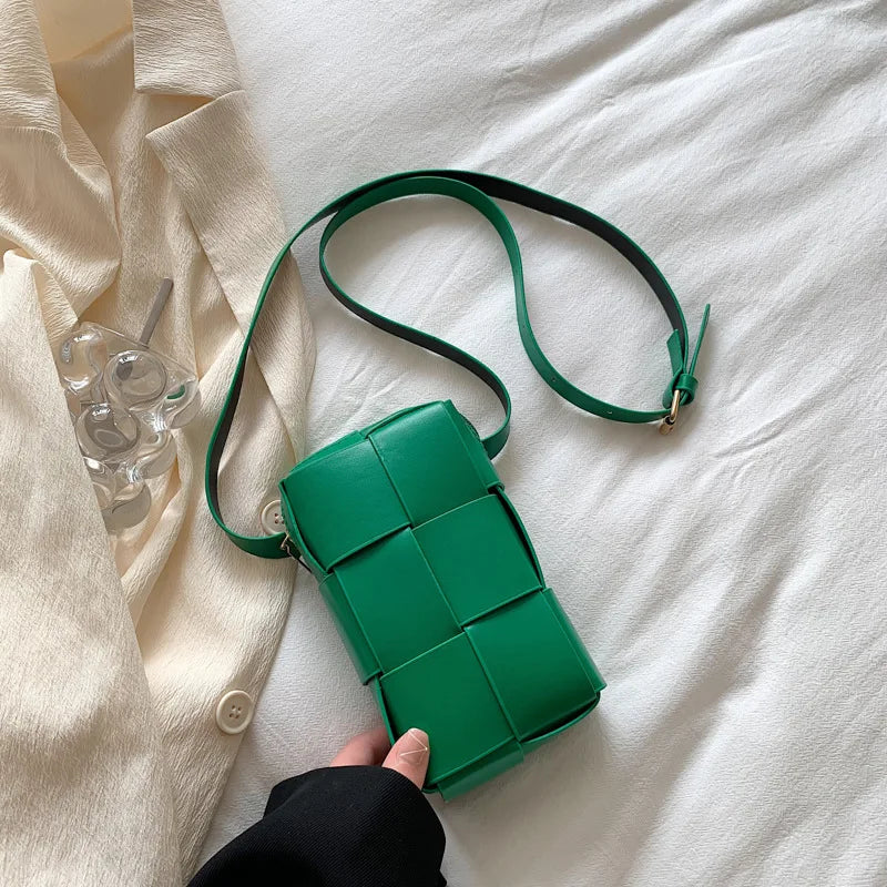 Women's Woven Crossbody Bag Casual Mini Zipper Square Solid Bag