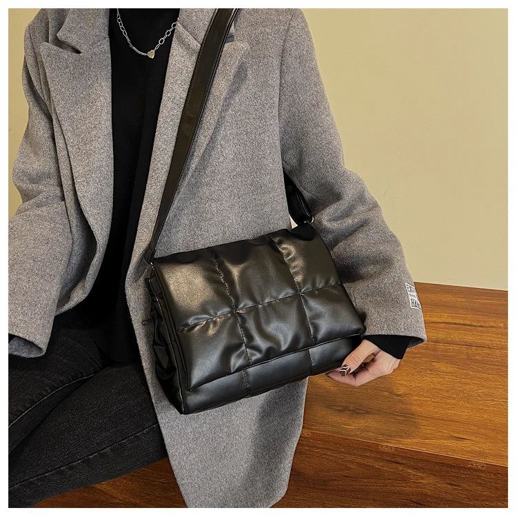 Women's Square Shoulder Bag Solid Texture Messenger Bag