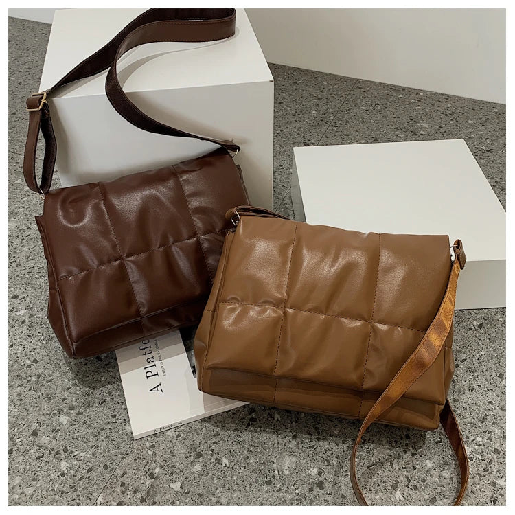 Women's Square Shoulder Bag Solid Texture Messenger Bag