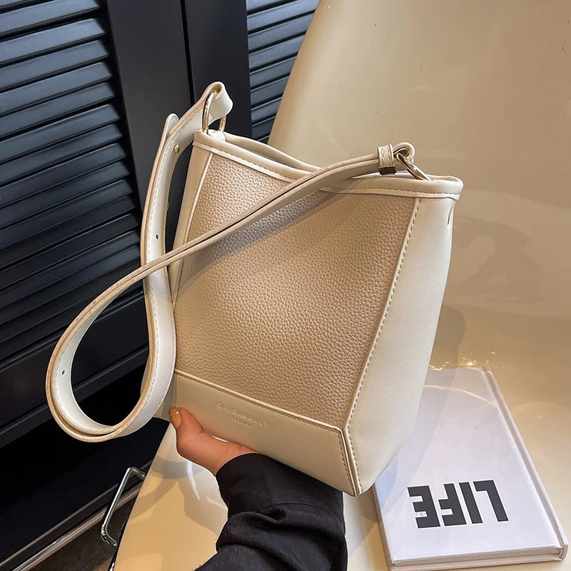 Women's PU Leather Bucket Crossbody Bag Messenger Pack
