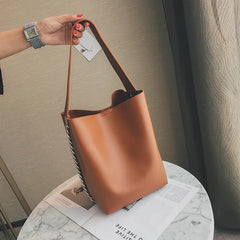 Women's Chain Bucket Handbags PU Leather Totes Shopping Bag