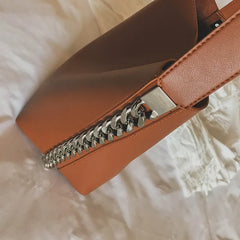 Women's Chain Bucket Handbags PU Leather Totes Shopping Bag