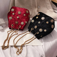 Snow Flower Bucket Bag Velvet Handbag Tote Crossbody Bag