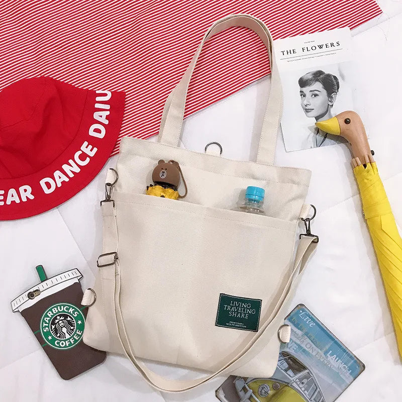 Large Capacity Women's Shoulder Tote Bag Casual Canvas School Backpack