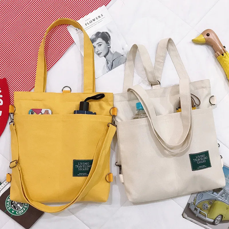 Large Capacity Women's Shoulder Tote Bag Casual Canvas School Backpack