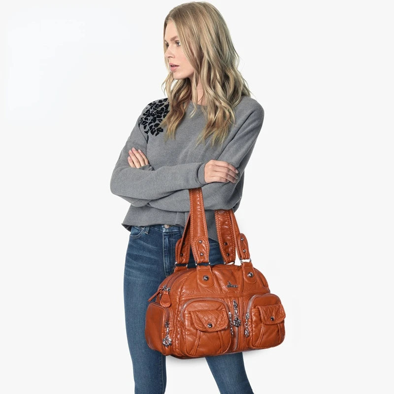 Women's Large Retro Shoulder Bag Soft PU Waterproof Crossbody Handbag
