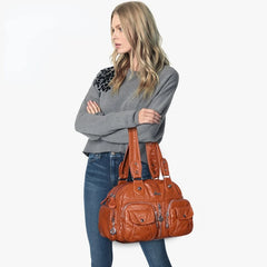 Women's Large Retro Shoulder Bag Soft PU Waterproof Crossbody Handbag