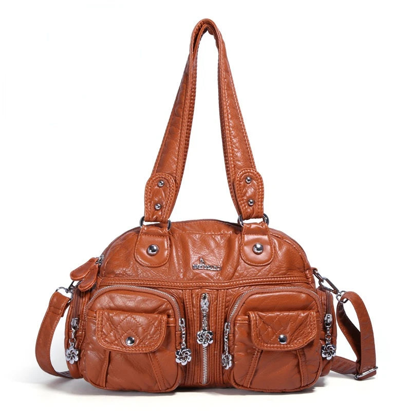 Women's Large Retro Shoulder Bag Soft PU Waterproof Crossbody Handbag