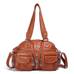 Women's Large Retro Shoulder Bag Soft PU Waterproof Crossbody Handbag