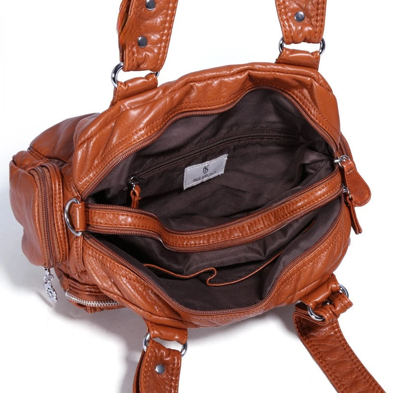 Women's Large Retro Shoulder Bag Soft PU Waterproof Crossbody Handbag