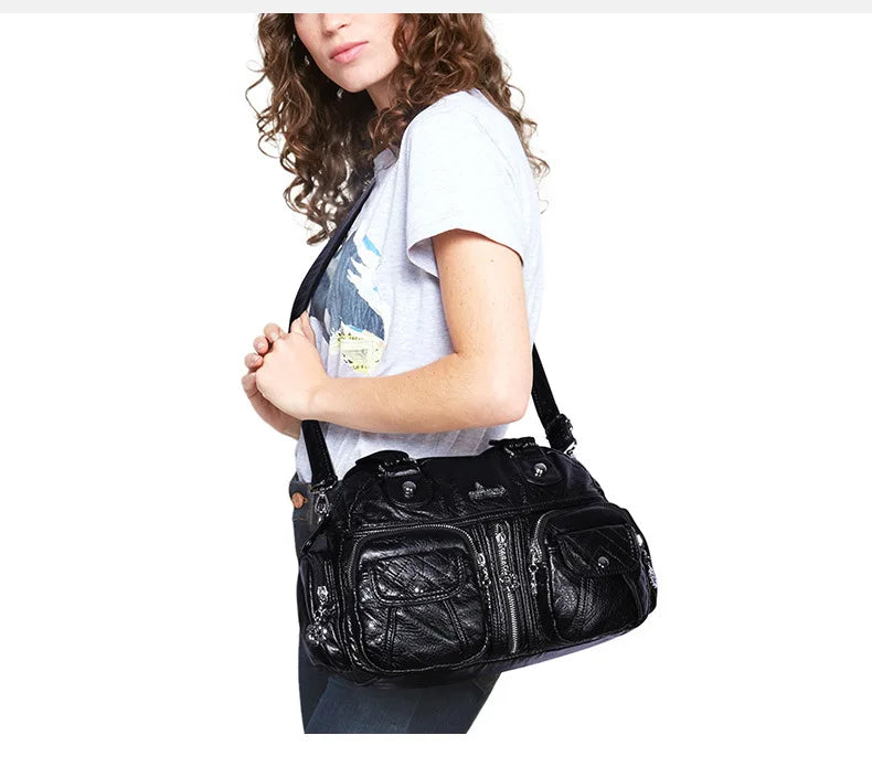Women's Large Retro Shoulder Bag Soft PU Waterproof Crossbody Handbag