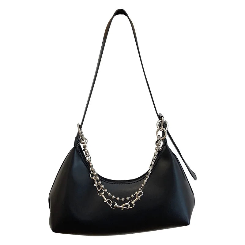 Women's Chain Shoulder Bag with Fringe, PU Leather Handbag