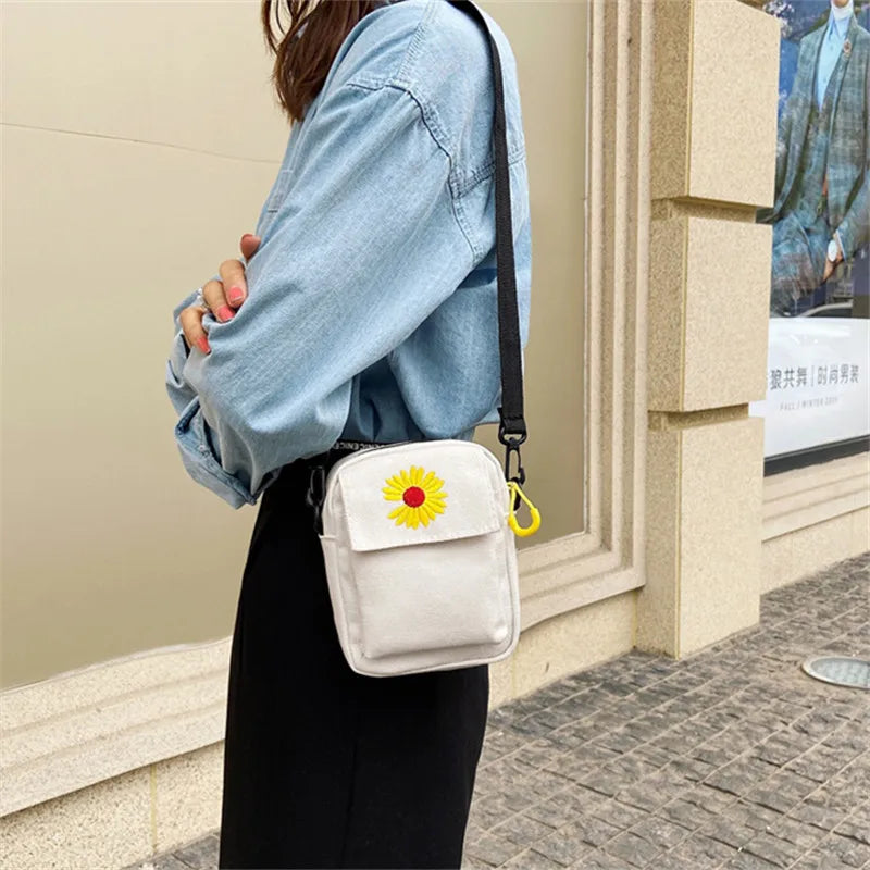 Women's Daisy Canvas Shoulder Bag Casual Handbag Zipper Cross-body Messenger Bag