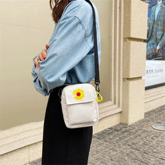 Women's Daisy Canvas Shoulder Bag Casual Handbag Zipper Cross-body Messenger Bag