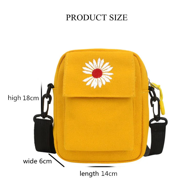 Women's Daisy Canvas Shoulder Bag Casual Handbag Zipper Cross-body Messenger Bag