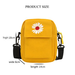 Women's Daisy Canvas Shoulder Bag Casual Handbag Zipper Cross-body Messenger Bag