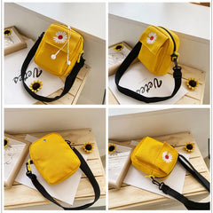 Women's Daisy Canvas Shoulder Bag Casual Handbag Zipper Cross-body Messenger Bag