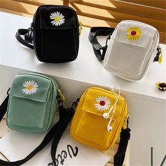 Women's Daisy Canvas Shoulder Bag Casual Handbag Zipper Cross-body Messenger Bag