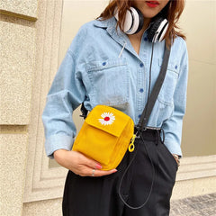 Women's Daisy Canvas Shoulder Bag Casual Handbag Zipper Cross-body Messenger Bag