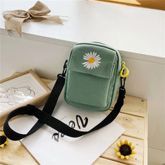 Women's Daisy Canvas Shoulder Bag Casual Handbag Zipper Cross-body Messenger Bag