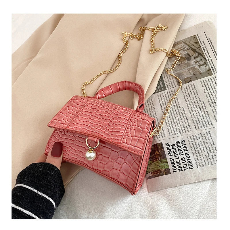 Women's Sloping Bag PU Leather Stone Patterned Small Square Bag