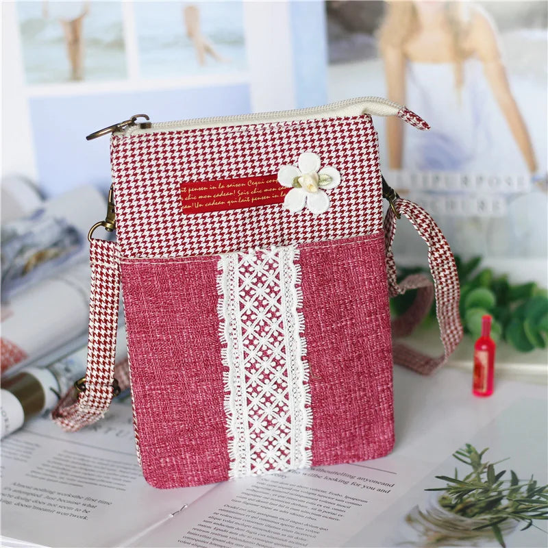 Women's Small Crossbody Purses Linen Messenger Phone Bags for Girls