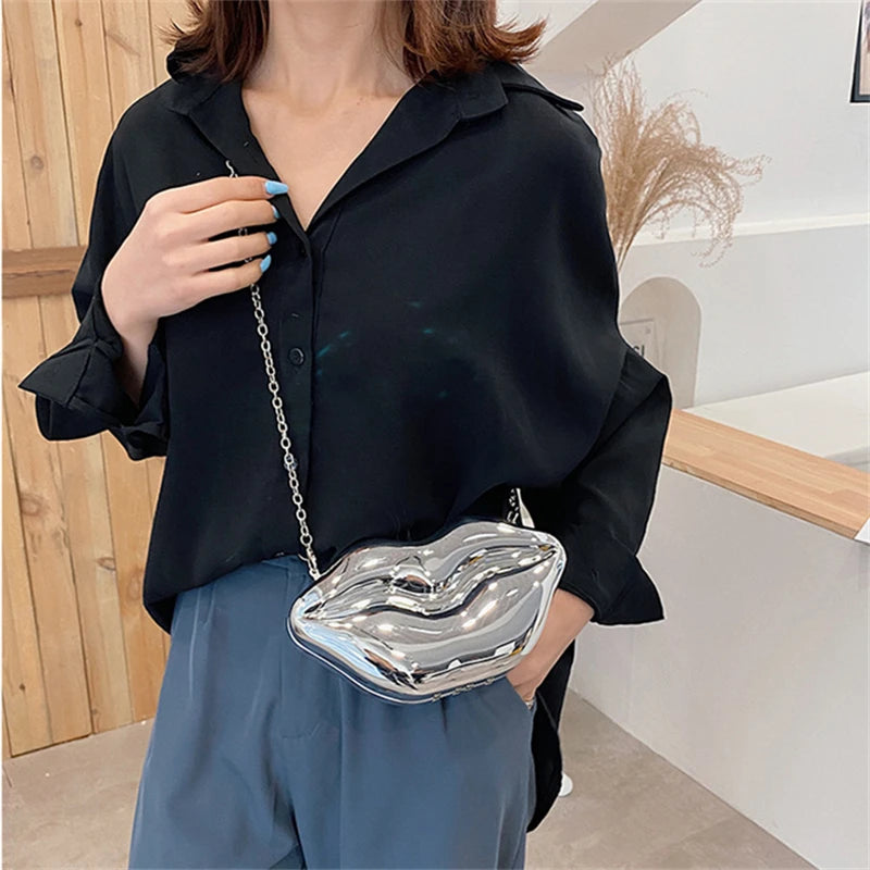 Women's Small Crossbody Bag Red-mouth Chain Purse Clutch Shoulder Bag