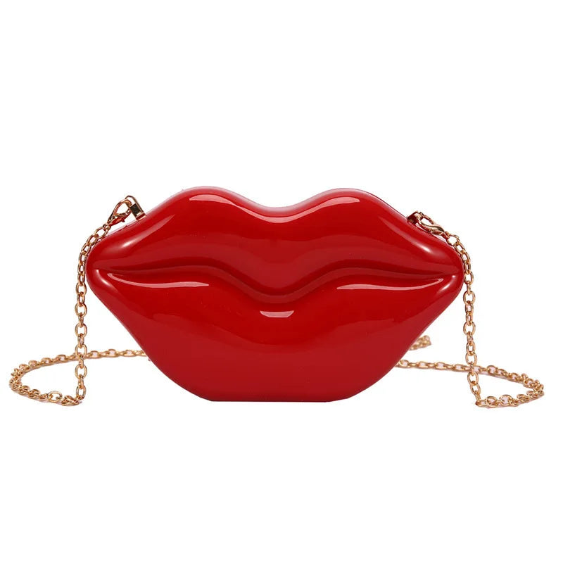 Women's Small Crossbody Bag Red-mouth Chain Purse Clutch Shoulder Bag